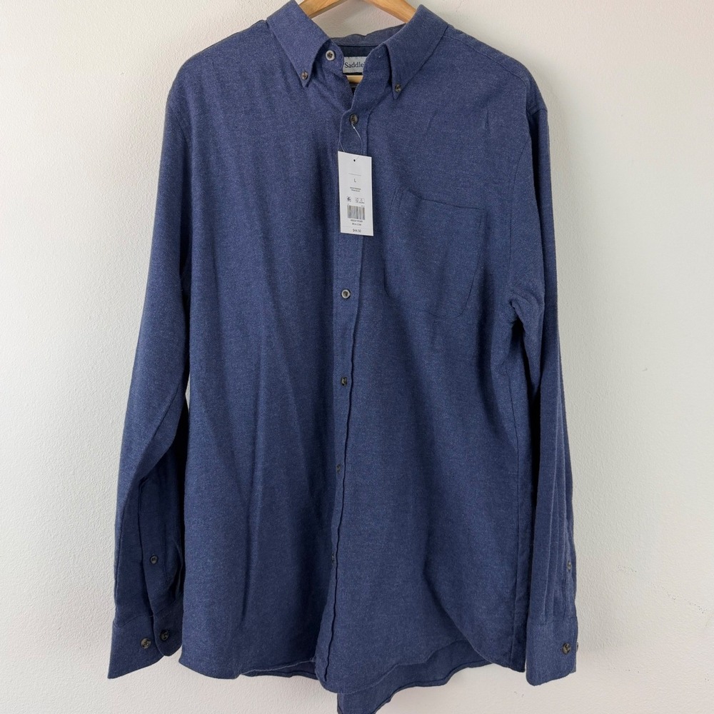 Saddlebred Mens L NWT Blue Flannel Long Sleeve Chamois Button Down Shirt